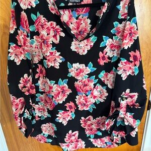 Ellen Tracy Floral Pink Black Blouse